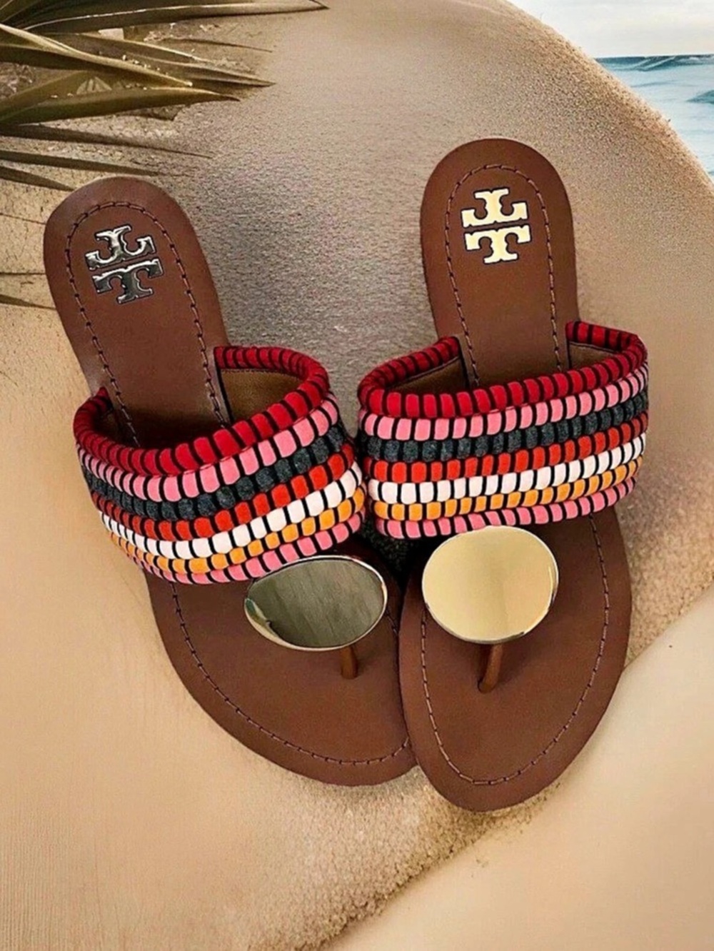 Tory Burch Patos Disk Gold Multi-Strap Sandals Womens size 7M